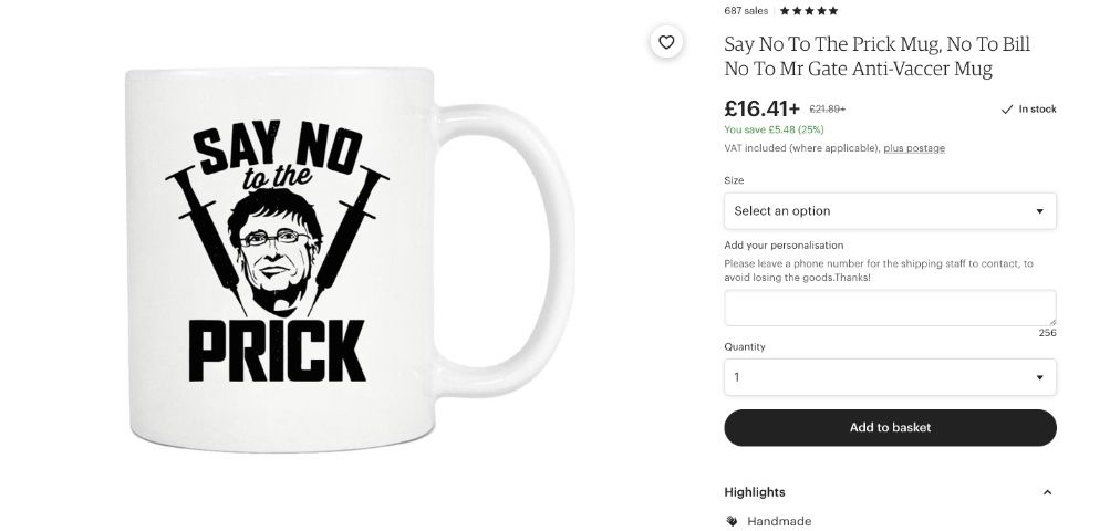 An anti-vaxxer mug on Etsy