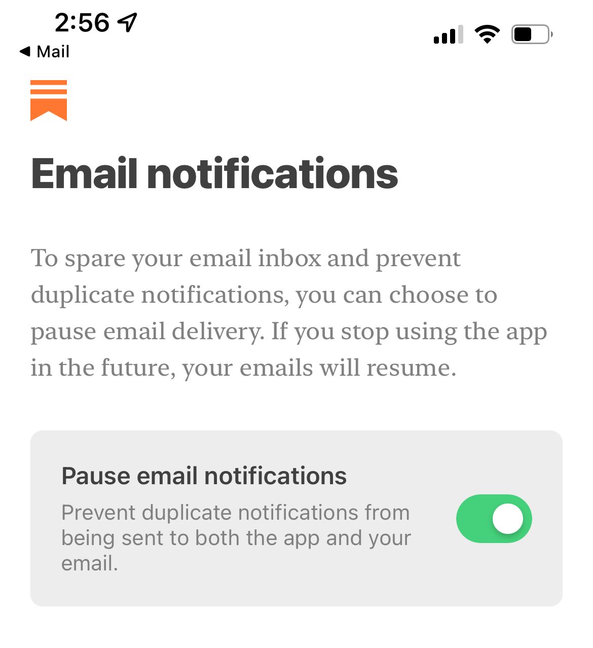 Turning off emails in the Substack app