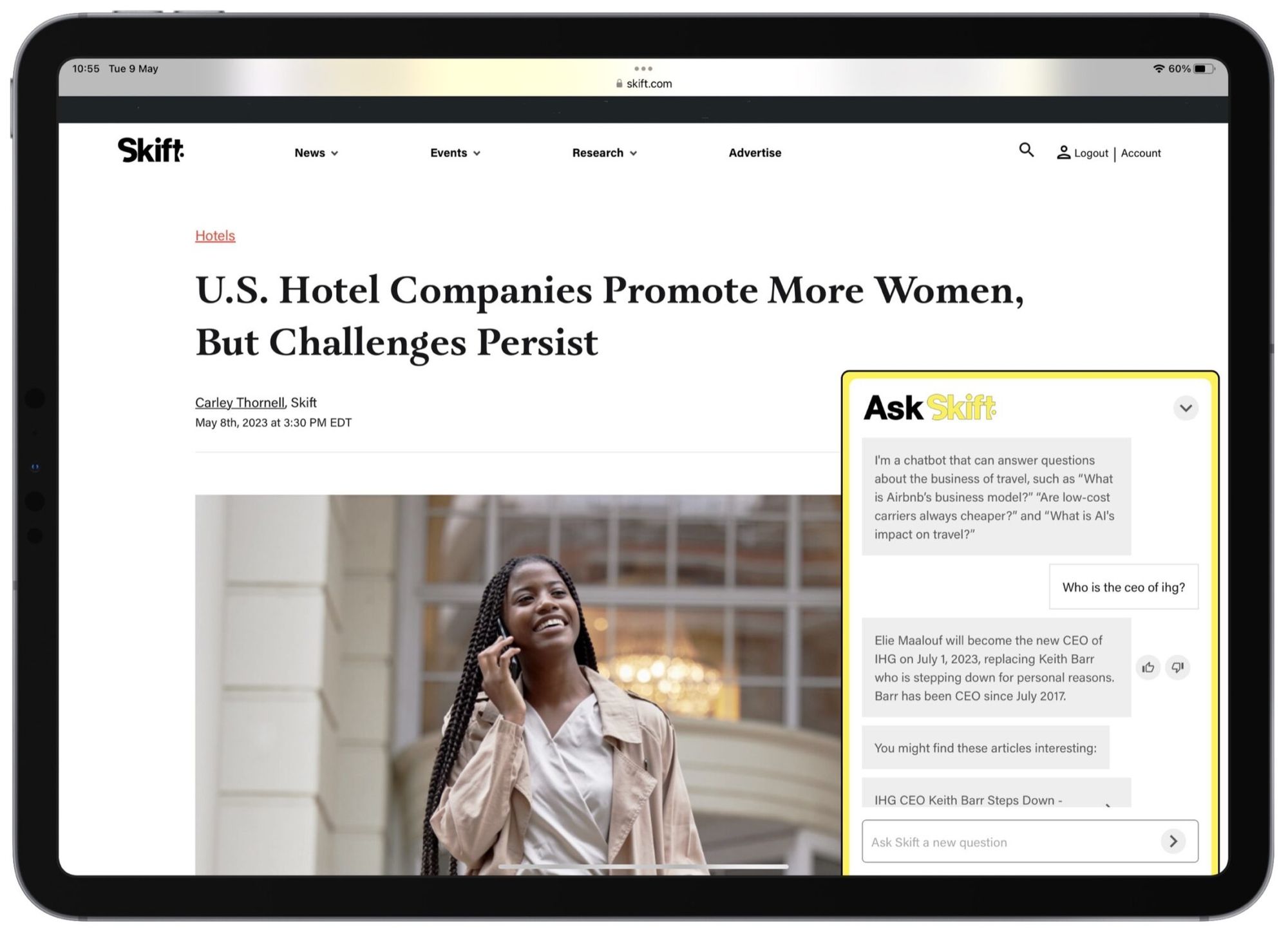 Ask Skift in use on an iPad