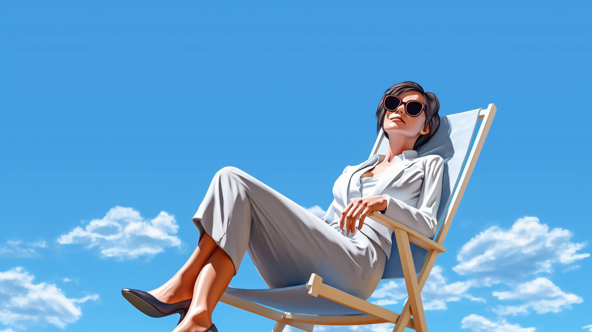 A journalist chills out under blue skies. She’s not worried. 