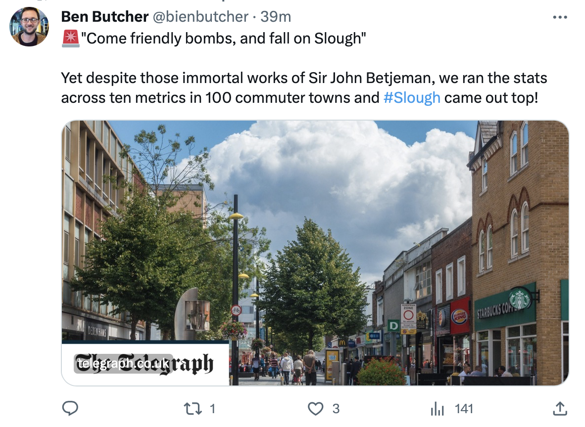 A shoe of a Telegraph article to X, showing a clash of the Telegraph logo and an URL tag