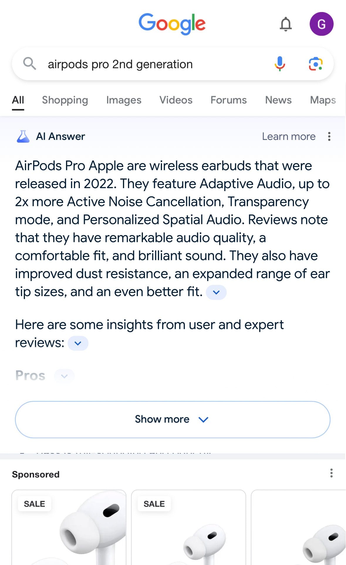 A screenshot of AI-created SGE in Google search results