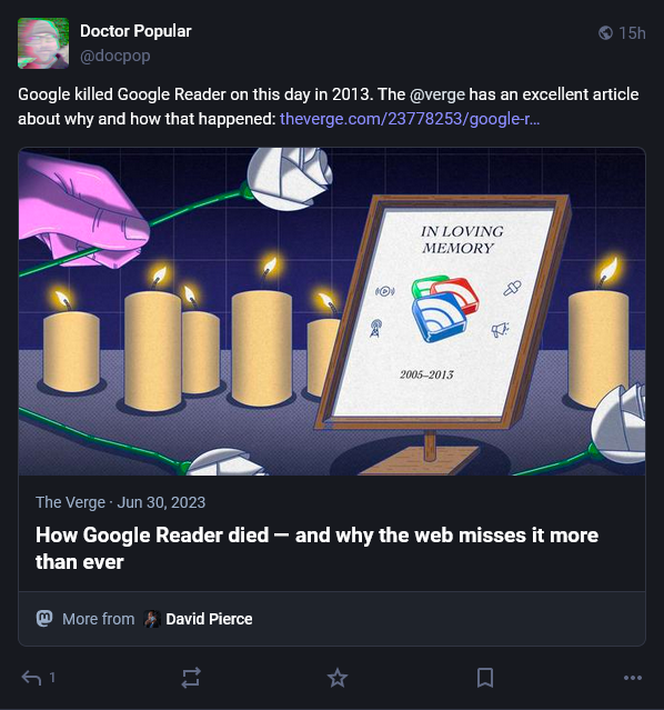 A Mastodon post showing clickable author bylines