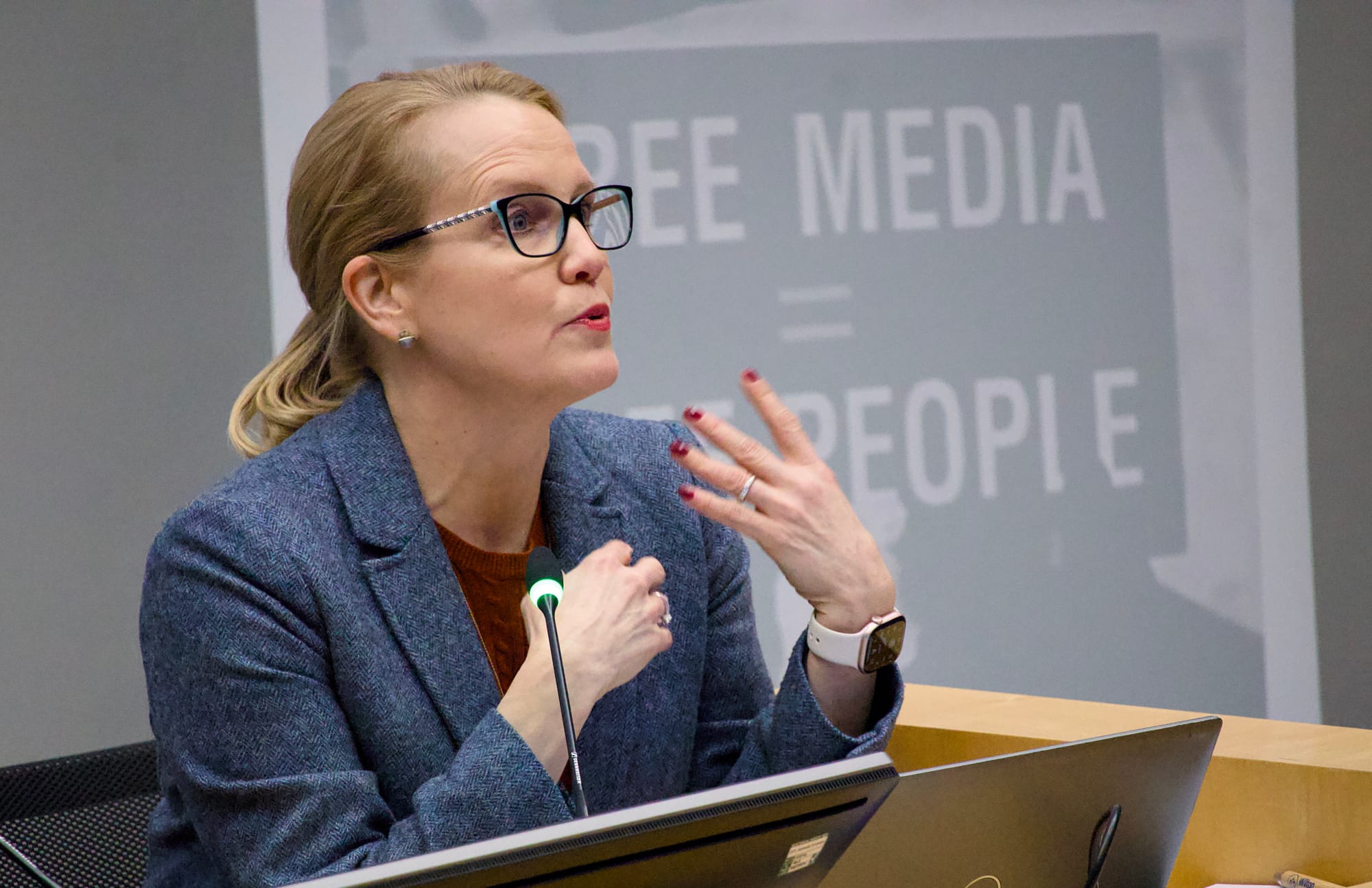 Katja Pehrman, ambassador for Human Rights and Disability Inclusion of Finland, speaking at the UK Media Freedom Forum