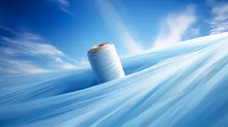 A roll of thread hanging in the sky against a beautiful blue sky