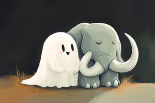 A cartoon of a Ghost and a Mastodon hugging