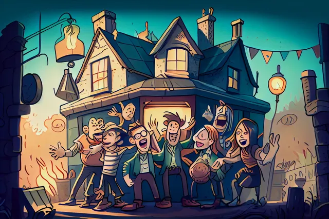 A friendly group of people enjoying themselves outside a pub.