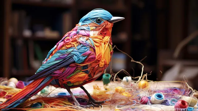 A Twitter-like bird, entirely made out of sewing thread