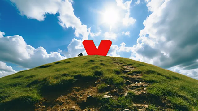 The YouTube logo starting to rise over a hill