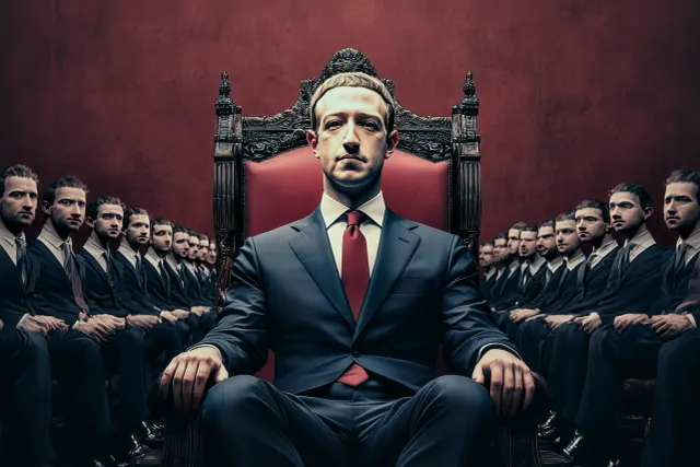 Mark Zuckerberg as a dictator on a throne. 