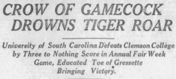 Crow of Gamecock Drowns Tiger Roar