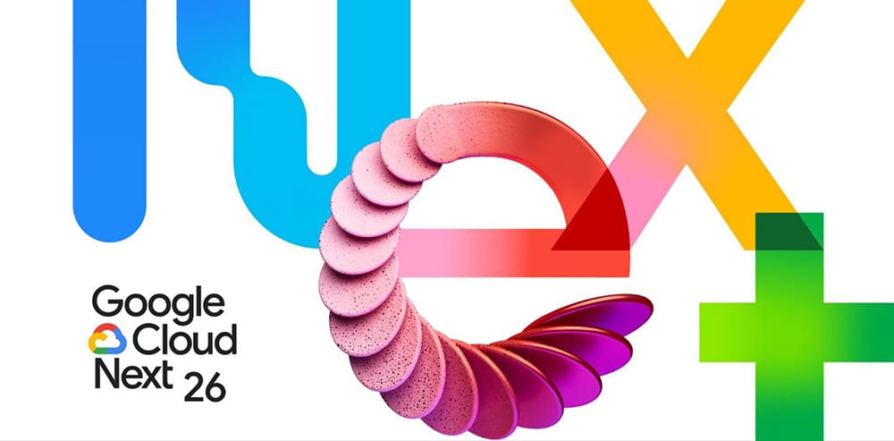 Google Cloud Next ’26 graphic with colorful abstract shapes and event branding.
