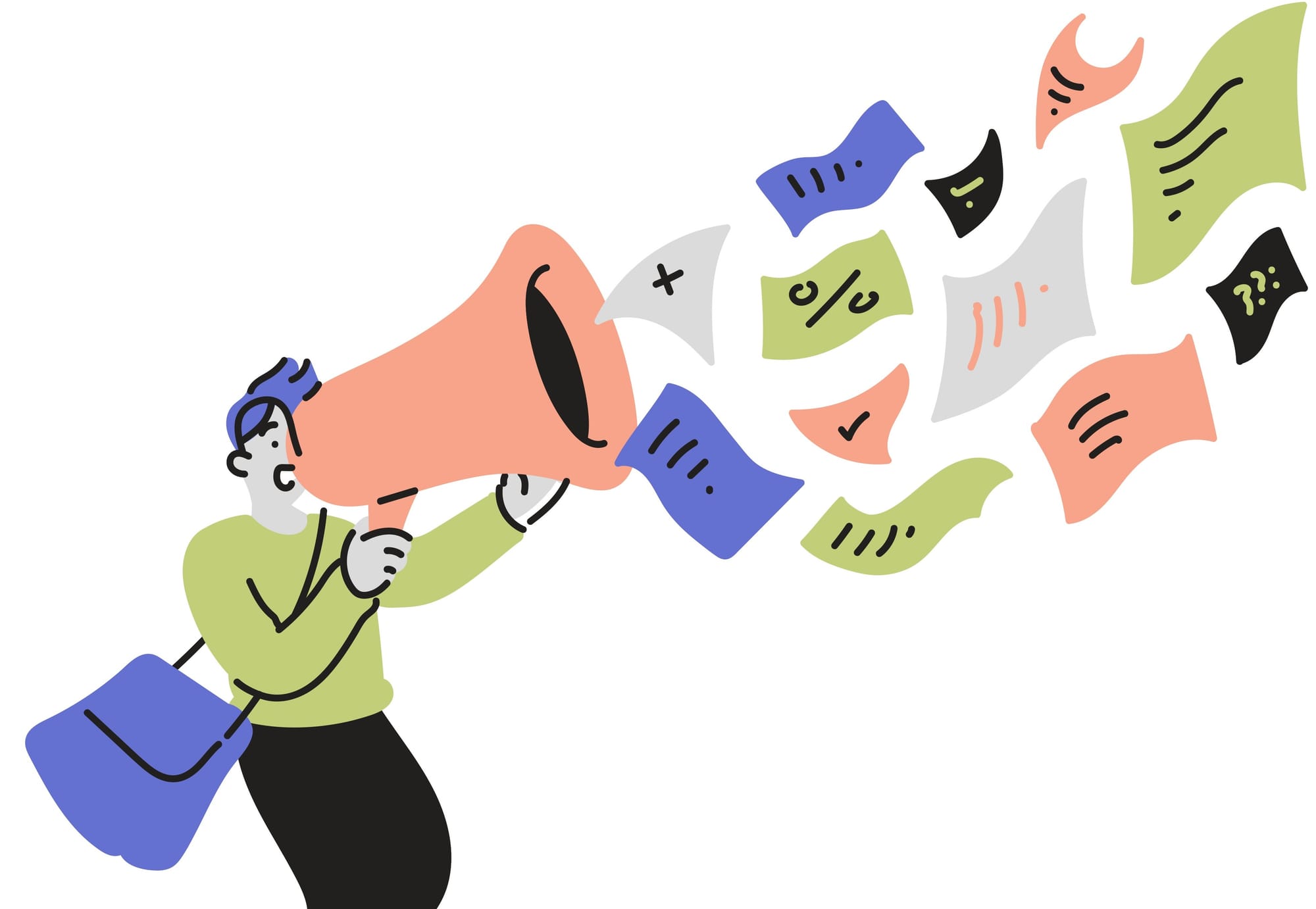 Person with megaphone spreading messages and information.