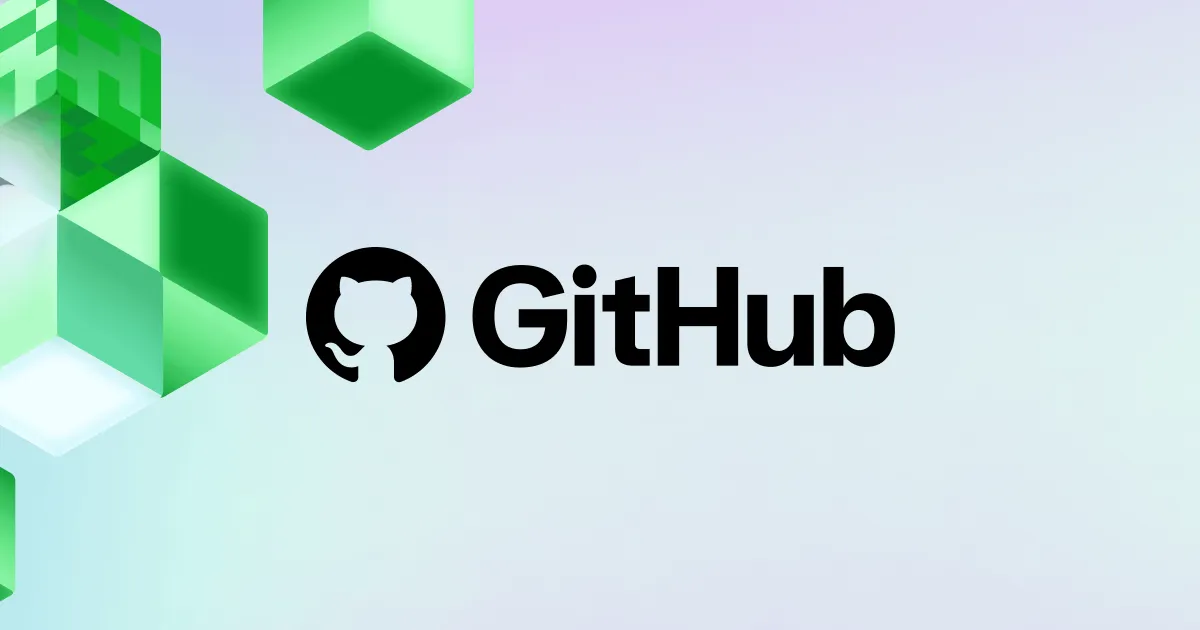 GitHub logo with some green cubes displayed to he left.