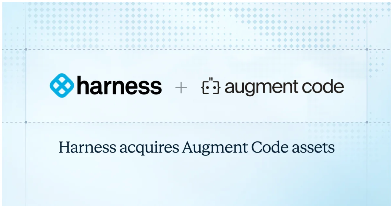 Harness and Augment Code logos above headline “Harness acquires Augment Code assets."