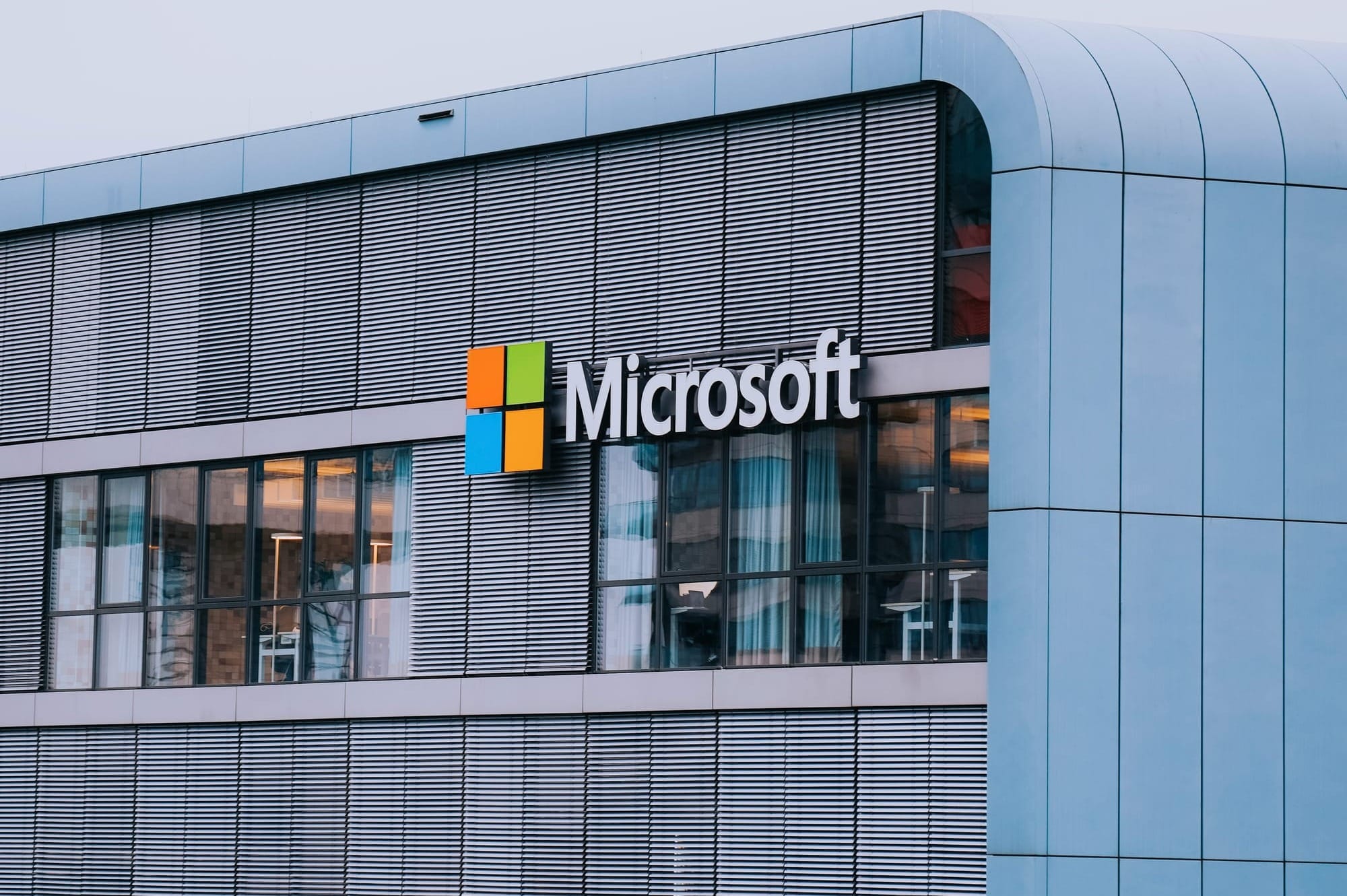 Microsoft log on side of building
