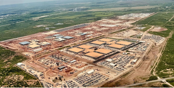 Aerial view of Crusoe Energy’s large-scale data center complex under construction in Abilene, Texas.