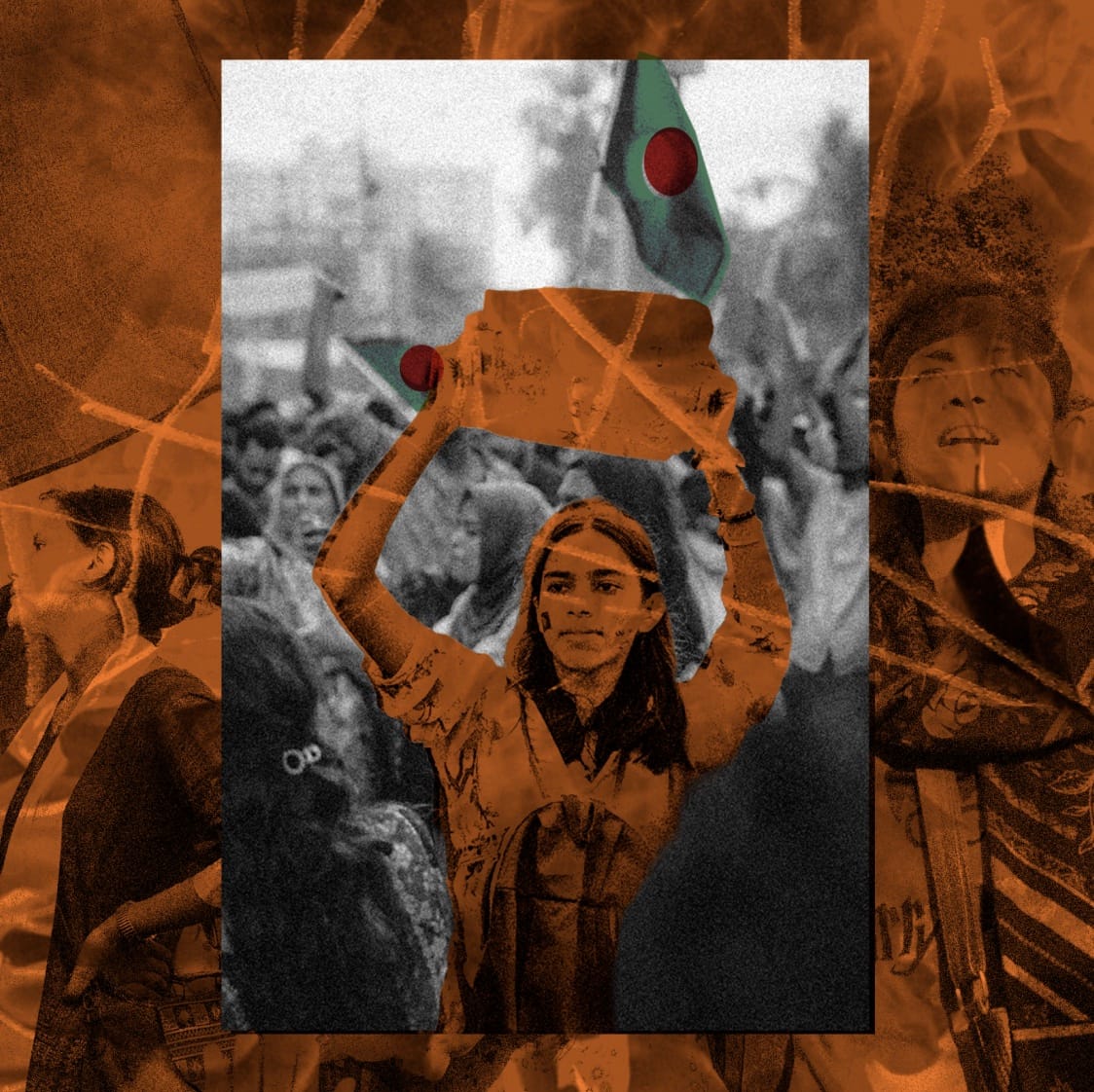 Illustrated collage of women protesting