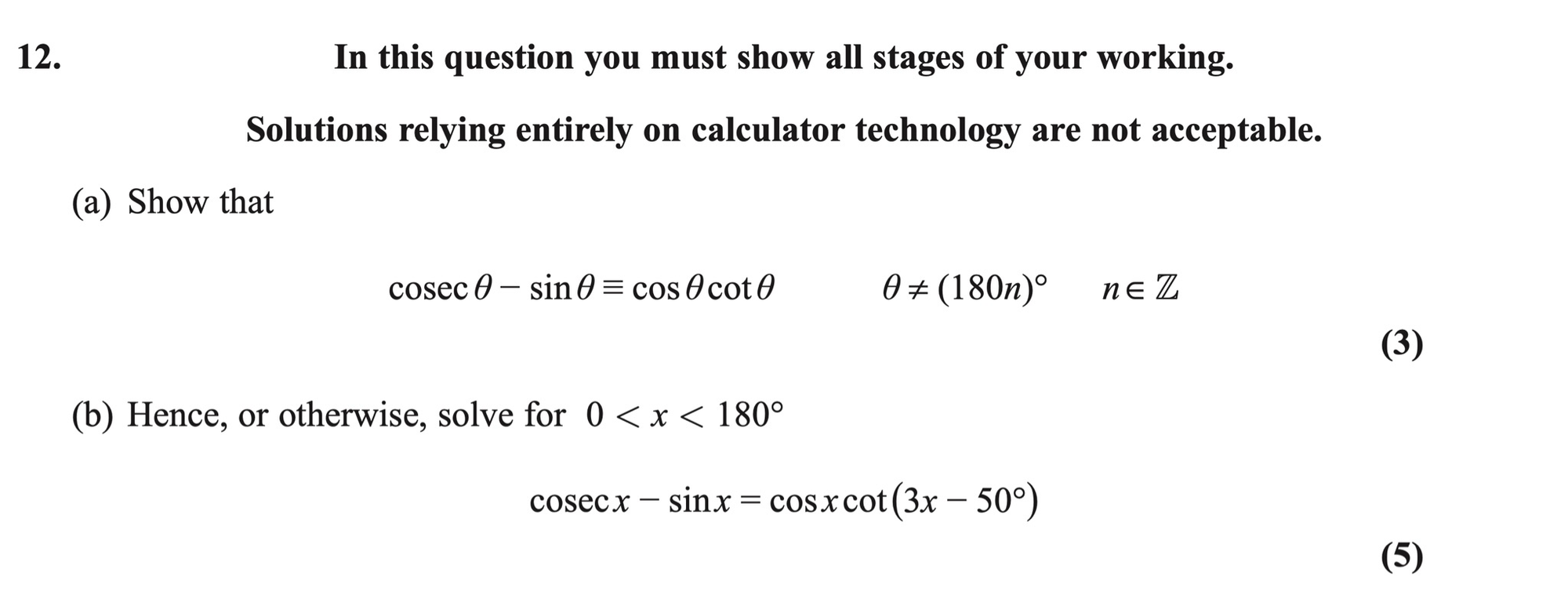 Q12 - Edexcel A-Level Maths Paper 1 June 2020