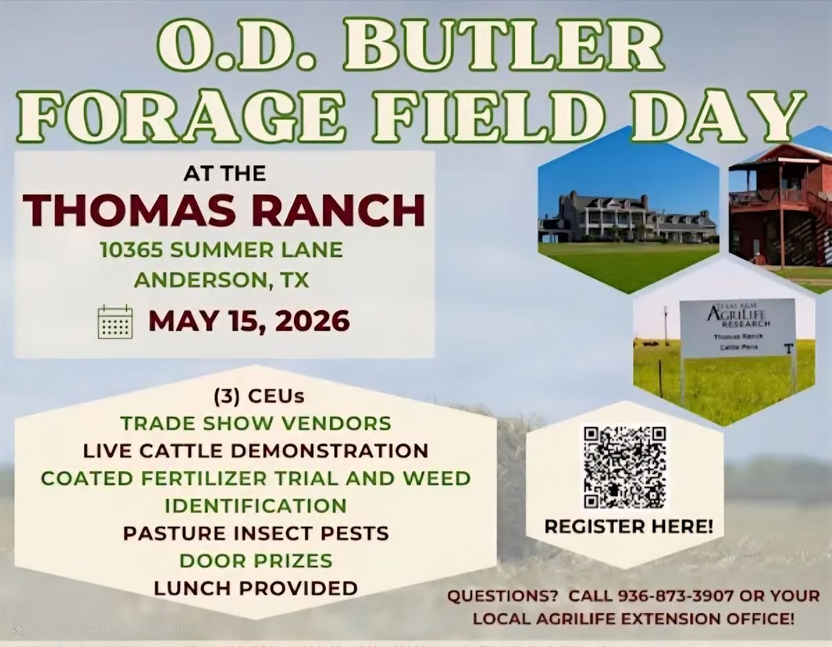 OD Butler Forage Field Day Returns to Anderson on May 15