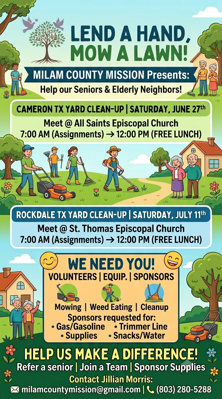 Milam County Mission Launches "Lend a Hand, Mow a Lawn" Initiative for Local Seniors