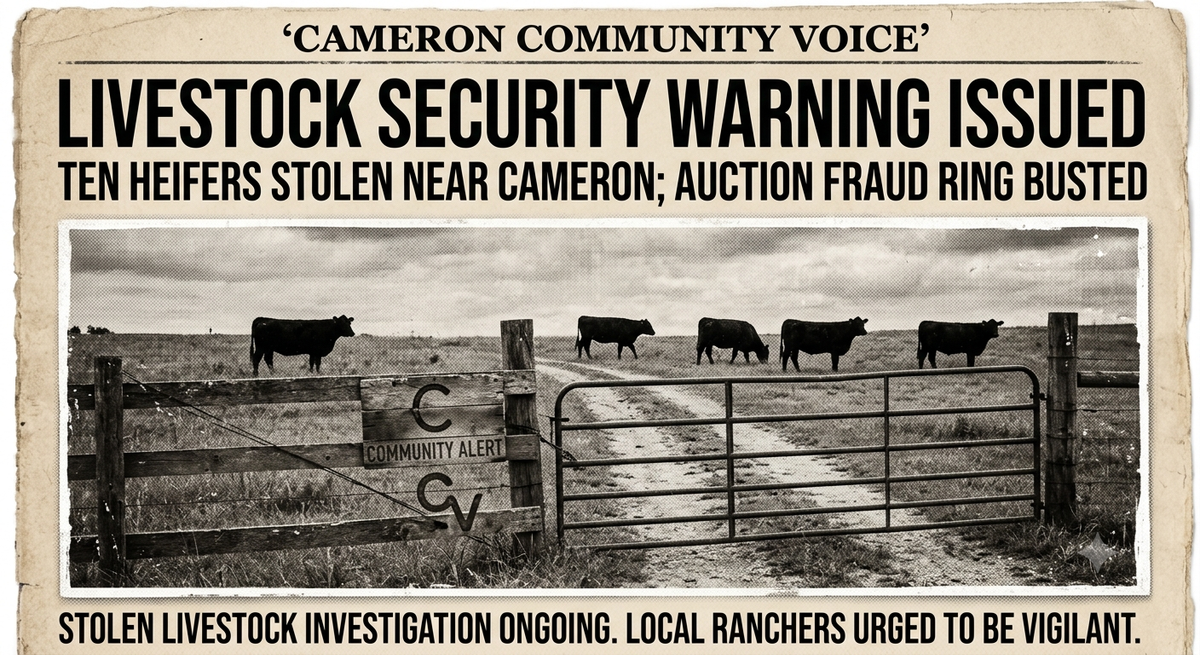 Livestock Security Warning Issued After 10 Heifers Stolen Near Cameron