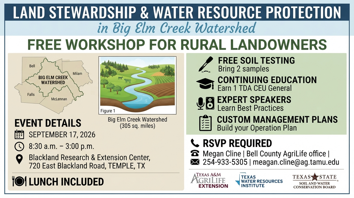 Free Land Stewardship and Water Resource Protection Workshop Set for Big Elm Creek Watershed