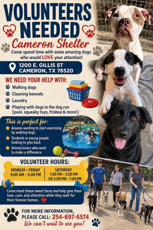 Cameron Animal Shelter Calls for Helping Hands and Wagging Tails