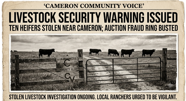 Livestock Security Warning Issued After 10 Heifers Stolen Near Cameron