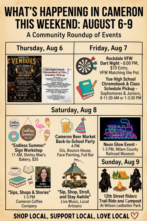Come to Cameron This Weekend: Your Ultimate Itinerary for August 7th – 8th!