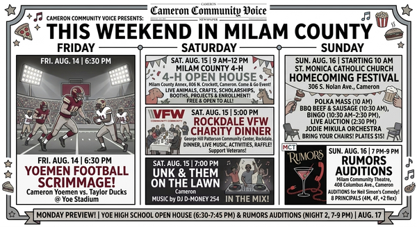 What’s Happening This Weekend in Milam County: August 14–17