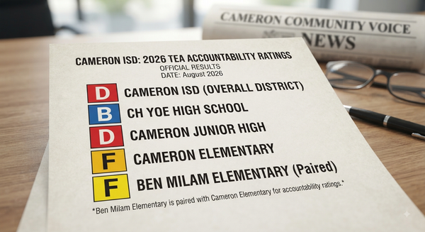 Cameron ISD Earns Overall 'D' Rating in Latest TEA Accountability Report; High School Shines While Elementary Campuses Struggle