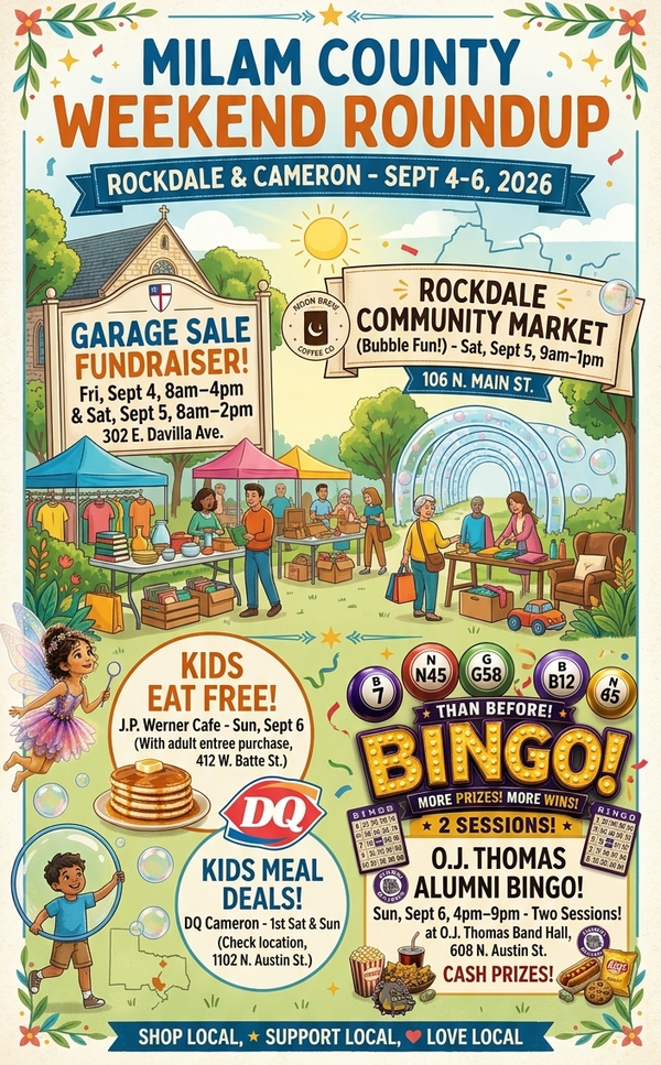 What’s Happening This Weekend in Milam County: September 4–6, 2026