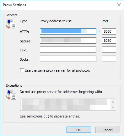 Internet Explorer proxy settings