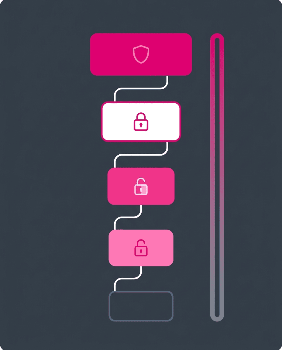 A vertical ladder of five rungs from anonymous (open) to enterprise (locked with shield)
