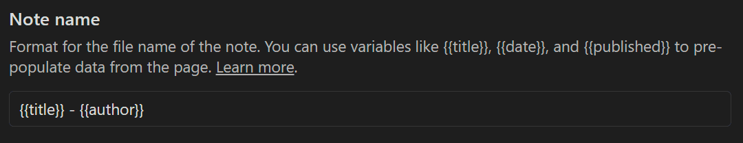 Obsidian Web Clipper - example with note names