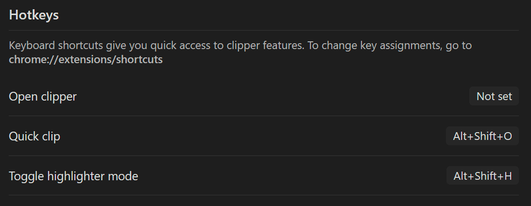 Obsidian Web Clipper - hotkeys