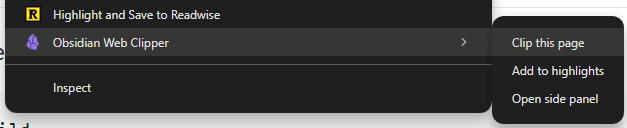 Obsidian Web Clipper - right click