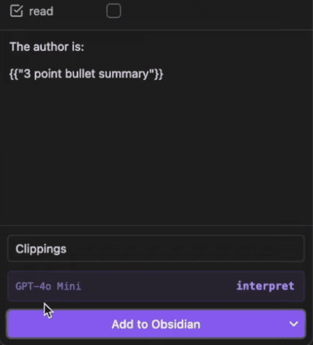 Obsidian Web Clipper - running interpreter manually