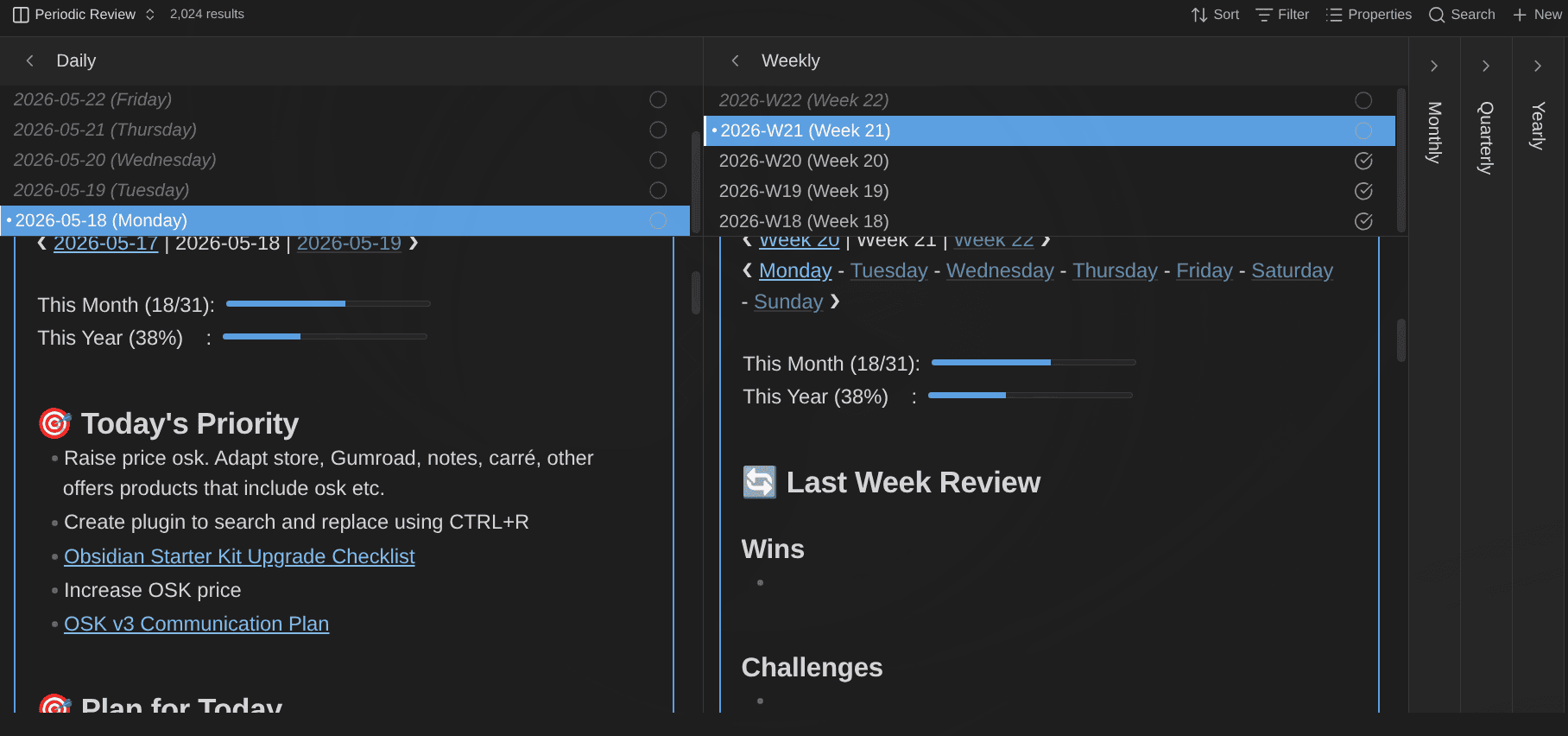 Obsidian Starter Kit - Screenshots - Periodic Reviews Base.png