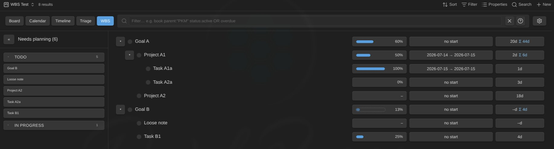 Sneak peek: the upcoming Work Breakdown Structure (WBS) view.