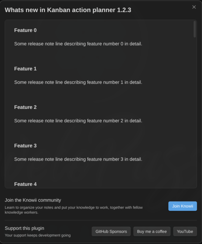 The "What's new" dialog, grouping several plugins at once.