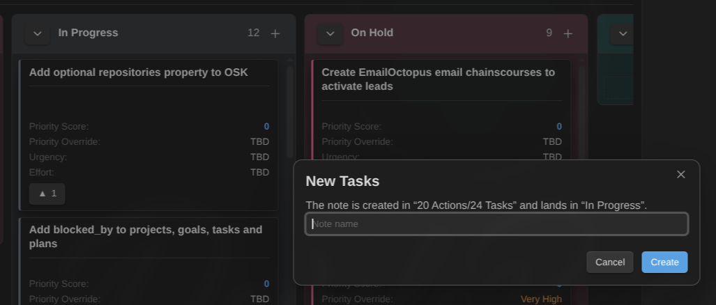 Creating a task directly from the board.