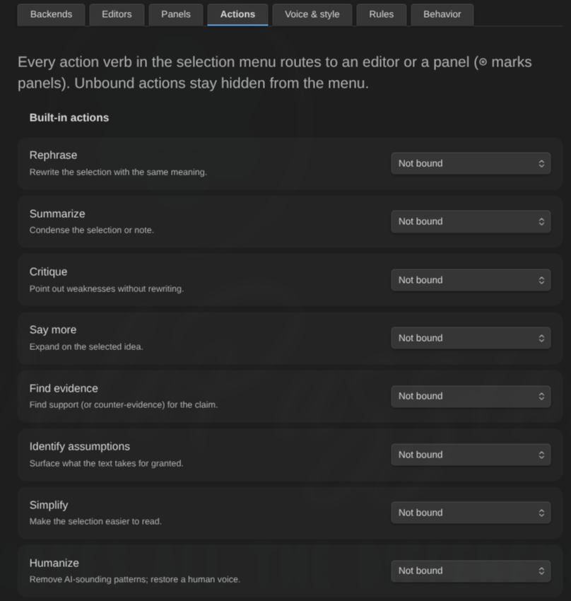 Actions you can run on any selection.