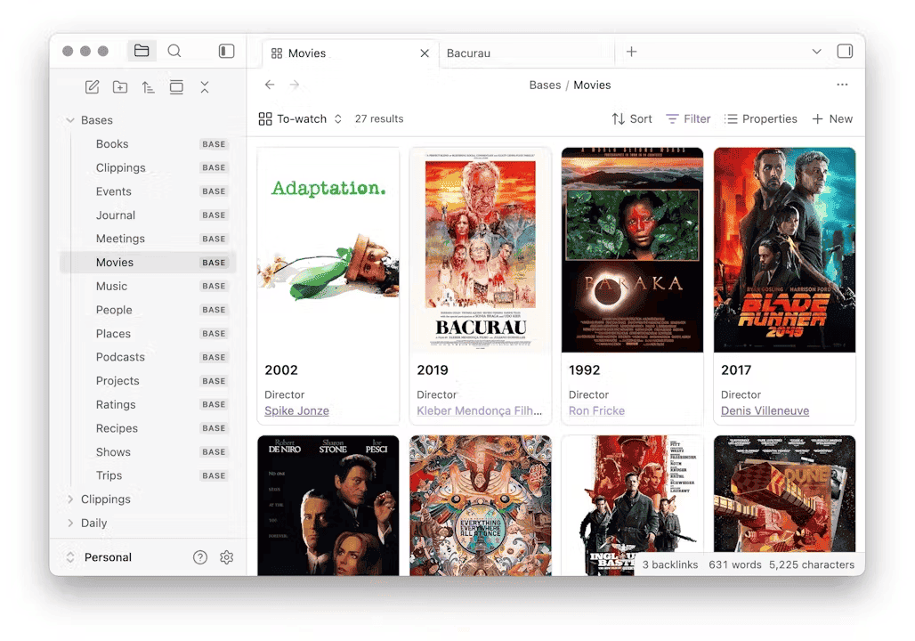 The Bases Cards view — one of the views Dataview has no equivalent for.