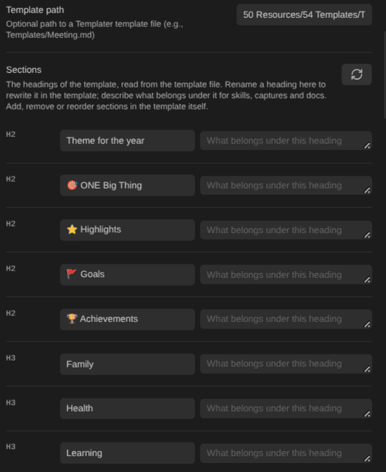 Note type sections, visible in the plugin settings.