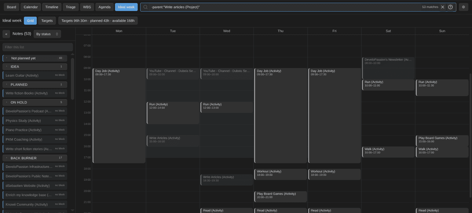 The ideal week: recurring time blocks for every activity