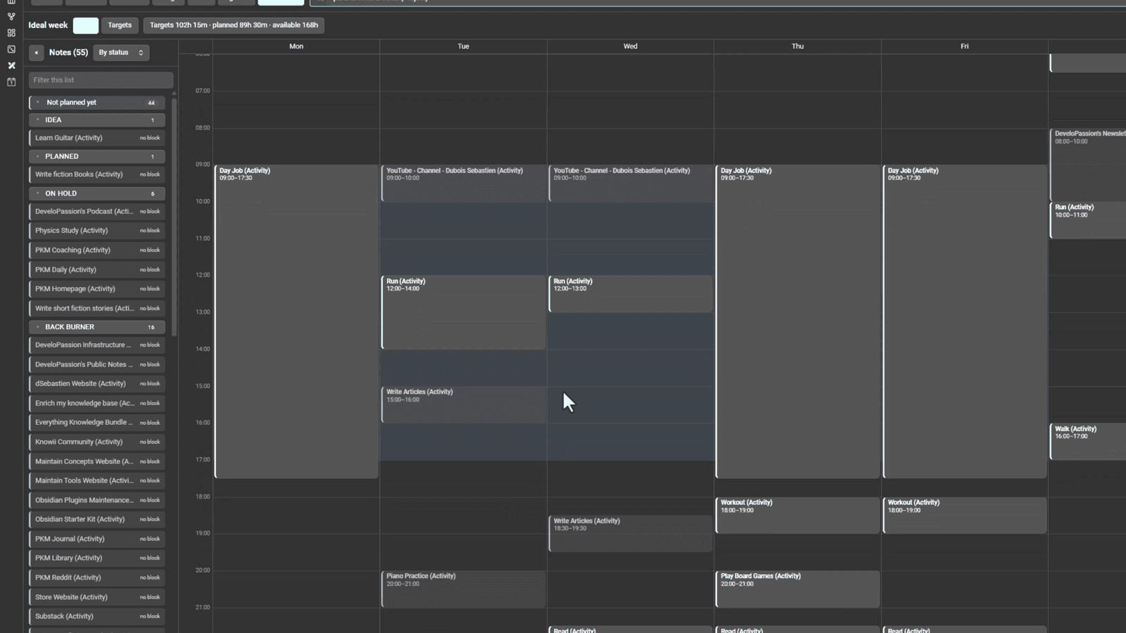 My ideal week (work in progress): day job blocks on Monday, Thursday and Friday, my own projects on Tuesday and Wednesday.