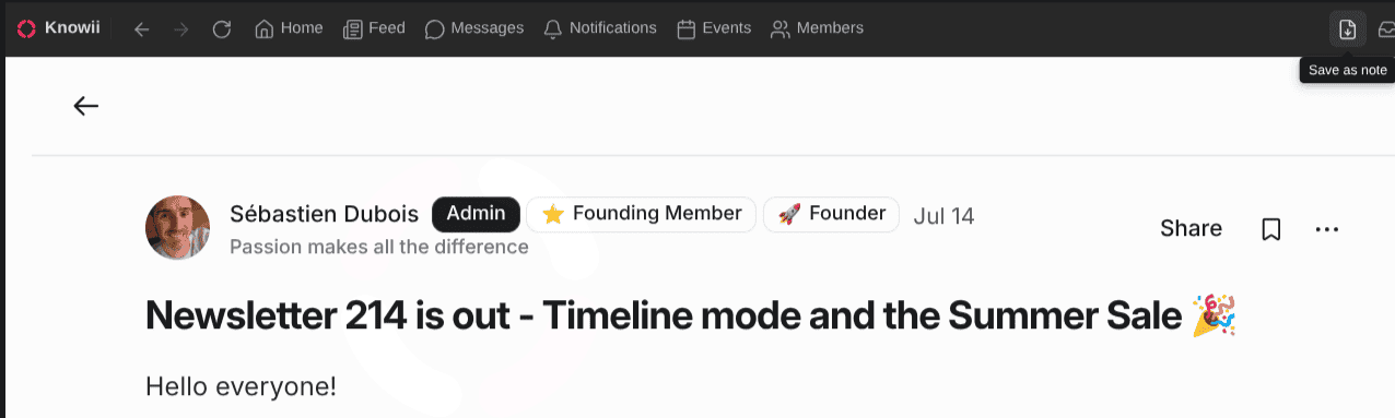 Saving a community post as a note