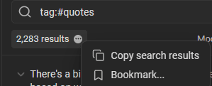 The menu next to the result count: copy the results, or bookmark the search